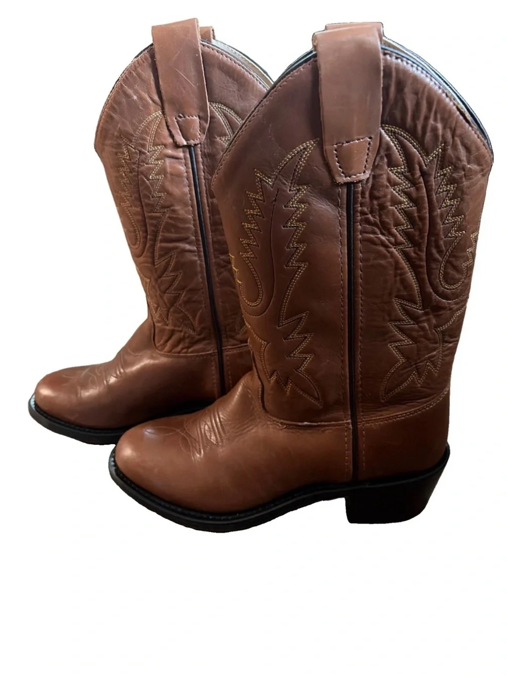 Unisex Old West Kids Tan Leather Cowboy Boots CCY8129G Western Pointed Toe 3.5 D